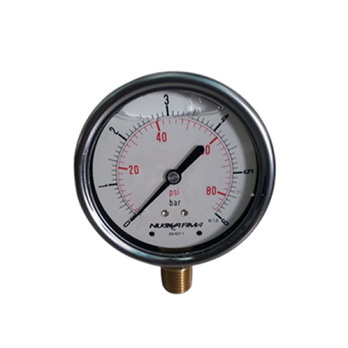 เพรสเชอร์เกจ 0 - 6 บาร์ หน้าปัด 2 1/2 นิ้ว เกลียวออกล่าง 1/4 นิ้ว